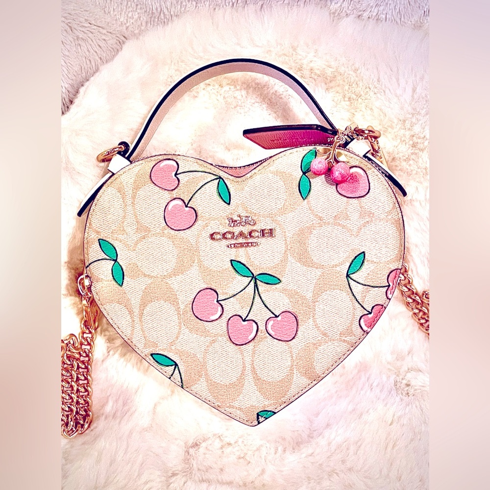 Heart Crossbody In Signature Canvas With Heart Cherry Print